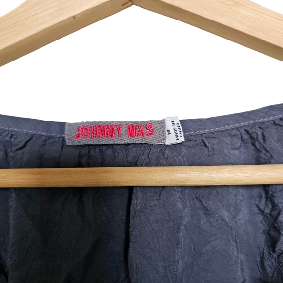 Johnny Was Graphite Sarah Scoop Neck Embroidered Georgette Top Blouse Boho SZ M - Picture 3 of 6